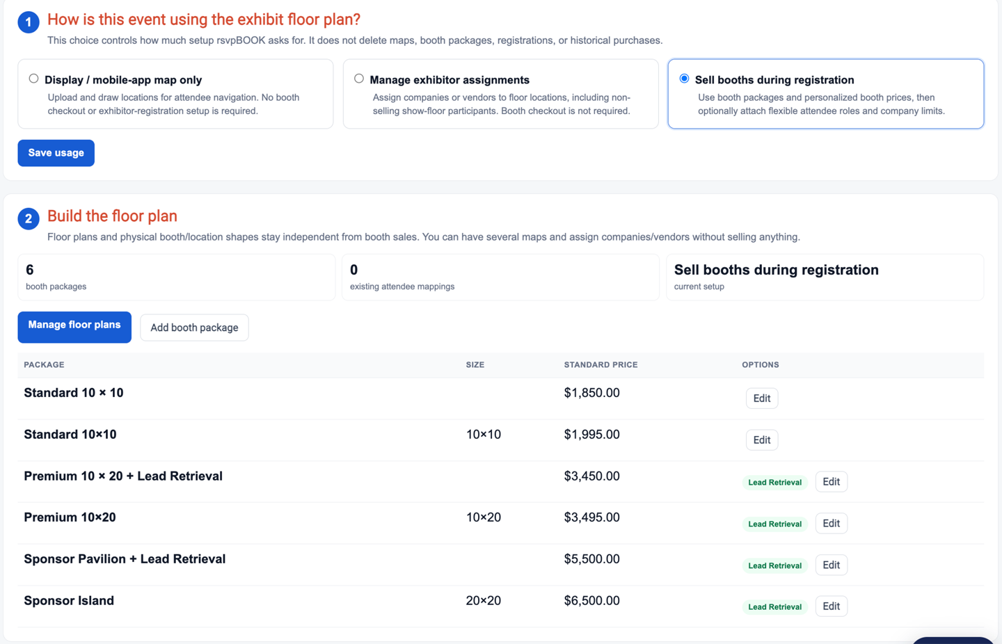 rsvpBOOK Package inclusion and exhibitor upgrade